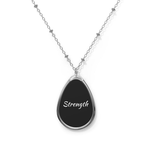 Strength Oval Necklace, Inspirational Jewelry, Gift for Her, Motivation Charm, Meaningful Accessory, Personalized Statement Piece
