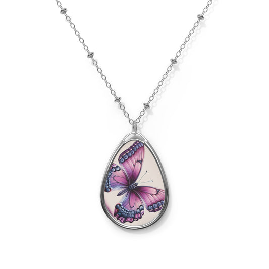 Butterfly Oval Necklace, Elegant Jewelry Gift, Nature-Inspired Pendant, Boho Chic Accessories, Birthday or Anniversary Gift